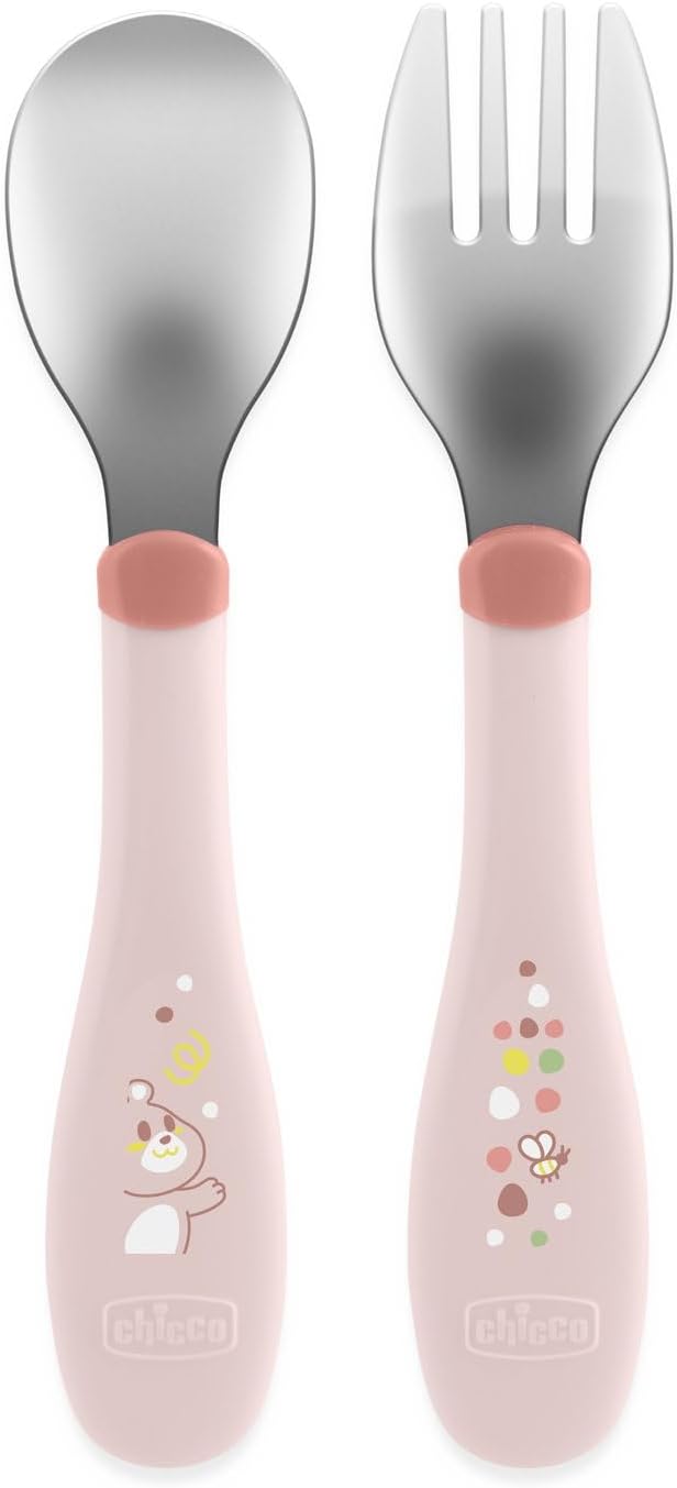 Chicco Metal Cutlery 18m+, Pink - Image 1